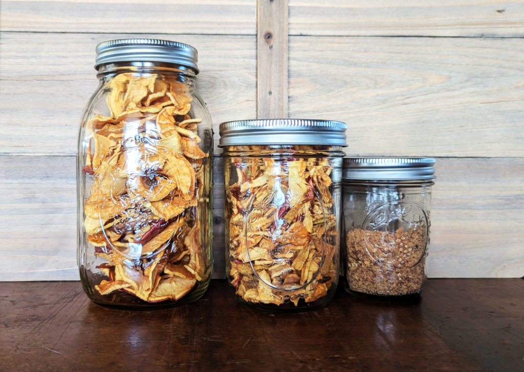 Dried apples in jars