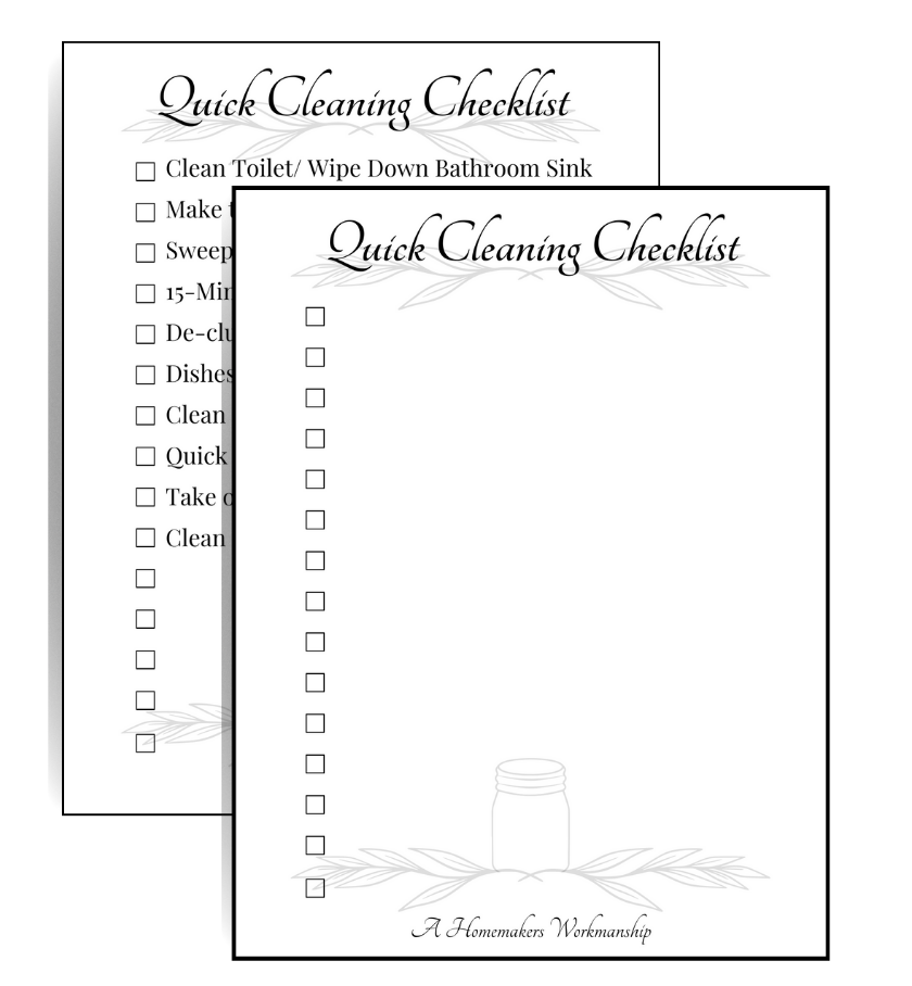 Quick cleaning check list